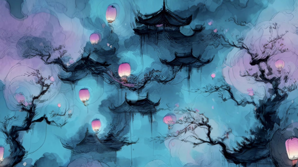 A glowing bridge over a misty chasm at night, spiritual visuals for tripping